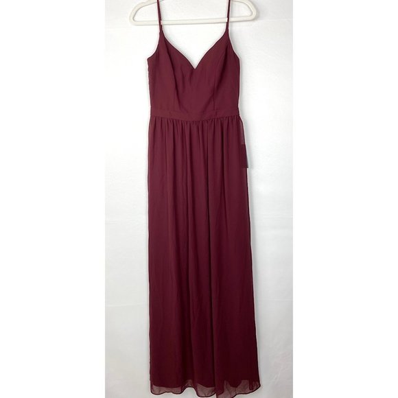 NWT Bill Levkoff Ryan Wine Chiffon V-Back A-Line Maxi Dress Gown 4 - Picture 3 of 10